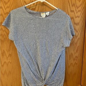 C&C California Women's linen Striped Top - Navy and White